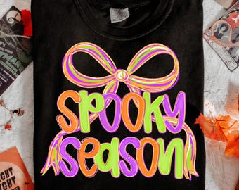 Spooky Season Png, Preppy Halloween Coquette Bow Png, Neon Halloween Brushstroke Sublimation, Girly Spooky Cute Ghost Png, Spooky Mama Png
