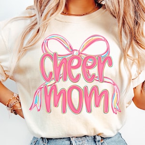 Cheer Mom Coquette Png, Preppy Cheerleader Sublimation, Pink Cheer Bow Png, Glitter Cheer Season Shirt Design, Girly Cheerleading Clipart