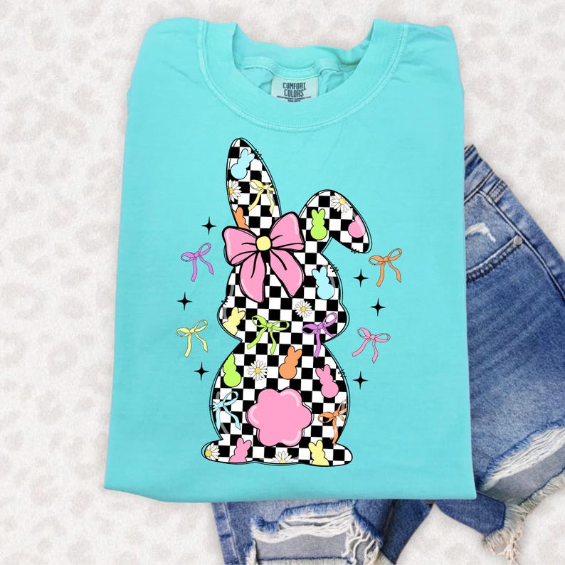 Retro Easter Bunny Coquette PNG, Happy Easter Png, Pink Easter Bow Png, Retro Checkered Easter Png, Floral Spring Png, Girls Pink Easter Png image 6