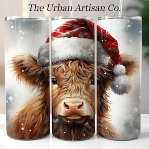 Christmas Highland Cow 20 oz Skinny Tumbler Sublimation Design, Instant Digital Download PNG,  Holiday Tumbler Wrap