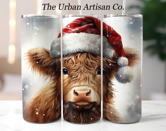 Christmas Highland Cow 20 oz Skinny Tumbler Sublimation Design, Instant Digital Download PNG,  Holiday Tumbler Wrap