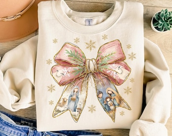 Jesus Christmas Coquette Bow Png, Christian Christmas Png, Nativity Scene Png, Baby Jesus Png, Bible Verse Png, Glitter, Pink Christmas Png