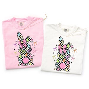 Retro Easter Bunny Coquette PNG, Happy Easter Png, Pink Easter Bow Png, Retro Checkered Easter Png, Floral Spring Png, Girls Pink Easter Png image 3