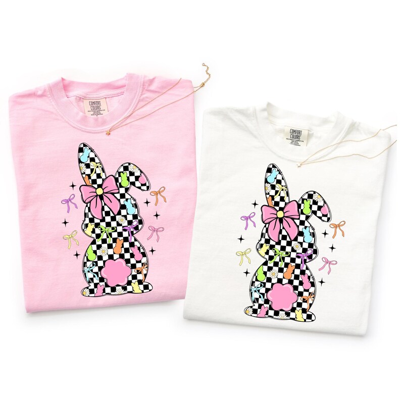 Retro Easter Bunny Coquette PNG, Happy Easter Png, Pink Easter Bow Png, Retro Checkered Easter Png, Floral Spring Png, Girls Pink Easter Png image 3