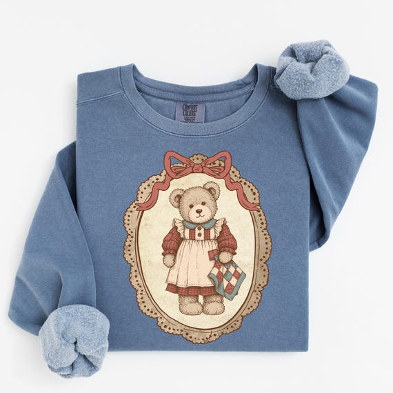 Vintage Thrifted Bear Png, Grandma Core Shirt Design, Coquette CottageCore Oval Frame Teddy Bear Sublimation, Homestead Farmhouse Digital