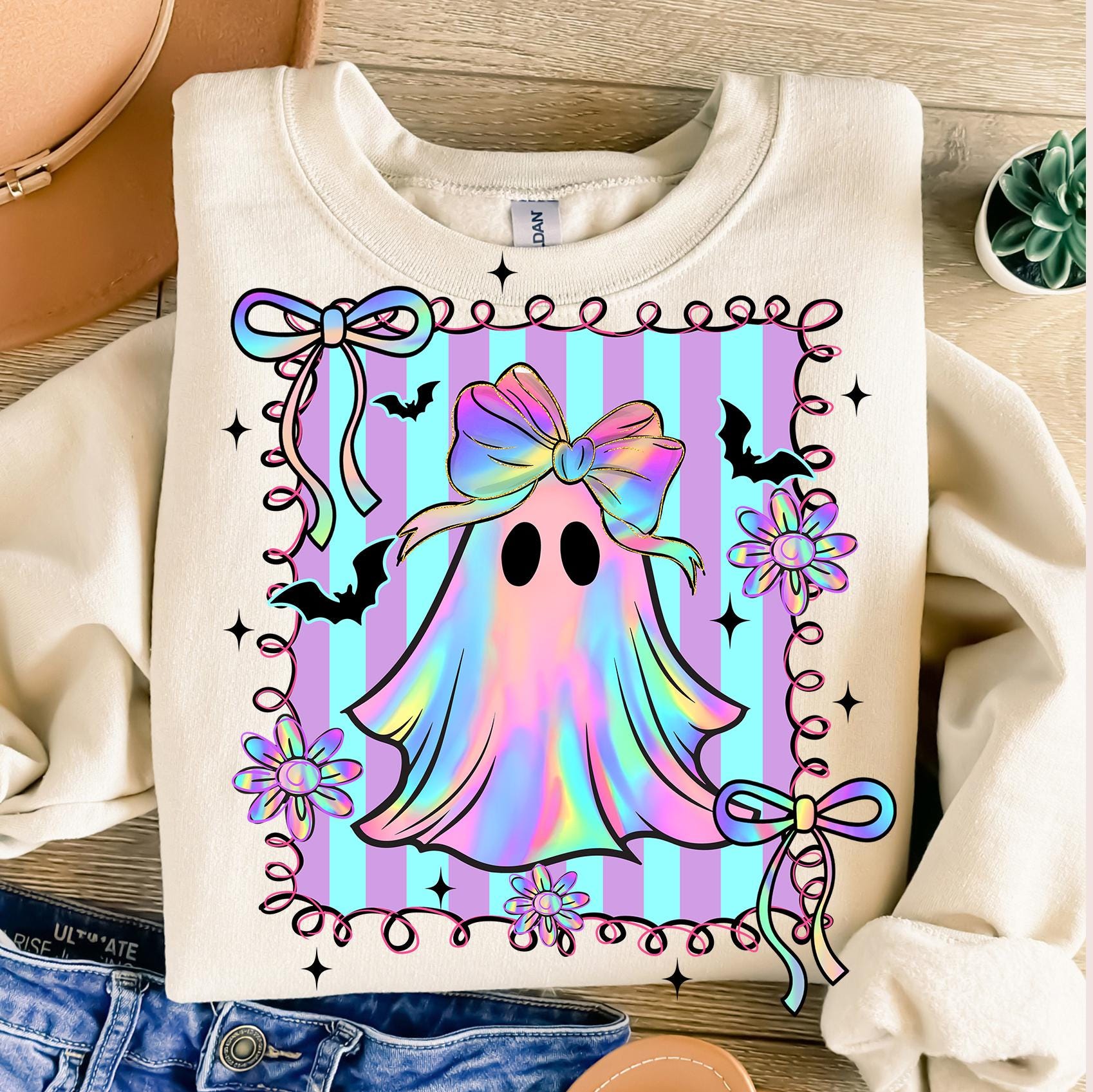 Preppy Halloween Ghost Png, Cute Boo Ghost Coquette Png, Floral Spooky ...