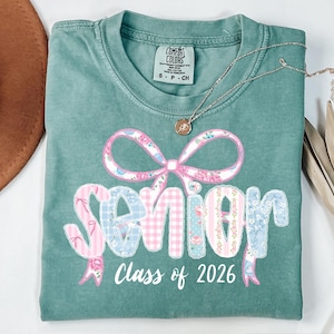 Preppy Senior 2026 PNG, Floral Senior Coquette Bow Shirt Design, Pink Girly Class of 2026 Png, Lace Senior Mom Graduation Sublimation