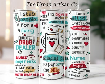 Funny Nurse 20oz Skinny Tumbler Wrap, Sublimation Design,Digital Download PNG, Nurse Appreciation Gift Tumbler PNG