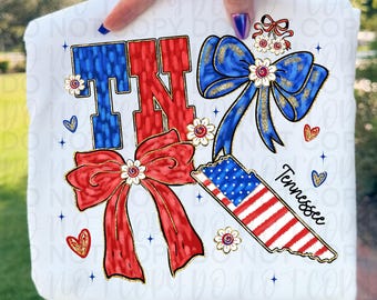 Patriotic Tennessee Png, 4th of July TN State Shirt Design, State png America Stars and Stripes Sublimation, Tennessee Coquette Bow png
