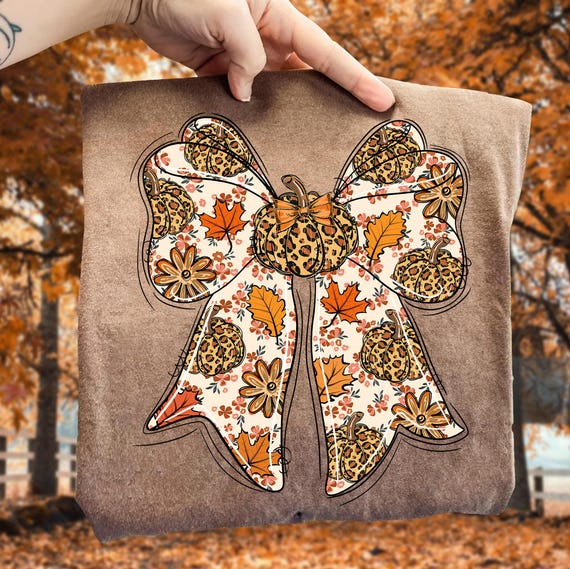 Floral Fall Pumpkin Bow Png, Leopard Pumpkin Coquette Png, Boho Autumn Vibes Png,  Brushstroke Pumpkin Season Png, Girly Floral Pumpkin Png