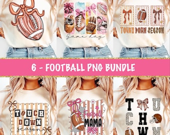 Coquette Football PNG Bundle, Fall Football Game Day Png, Touchdown Season Png, Preppy Football Mom Png, Girly Football Bow Shirt Design