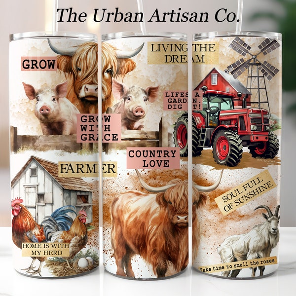 Farm Life 20oz Skinny Tumbler Wrap, Sublimation Design,Digital Download PNG, Highland Cow Tumbler Wrap, Chicken Tumbler, Pig Tumbler PNG,