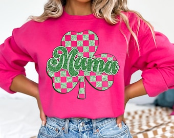 Mama St Patrick's Day PNG Sublimation Design, Retro St Patty's Day png, Glitter Shamrock PNG, Lucky Shamrock png, Digital Download, Clover