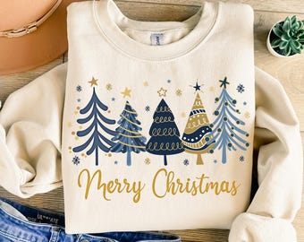 Merry Christmas png, Christmas Trees png, Blue Gold Christmas png, Christmas Sublimation, Classic Christmas Png,  Xmas Holiday png design