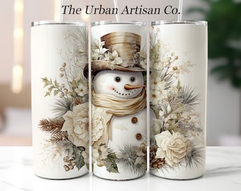 Christmas Snowman 20 oz Skinny Tumbler Sublimation Design, Instant Digital Download PNG,  Holiday Tumbler Wrap