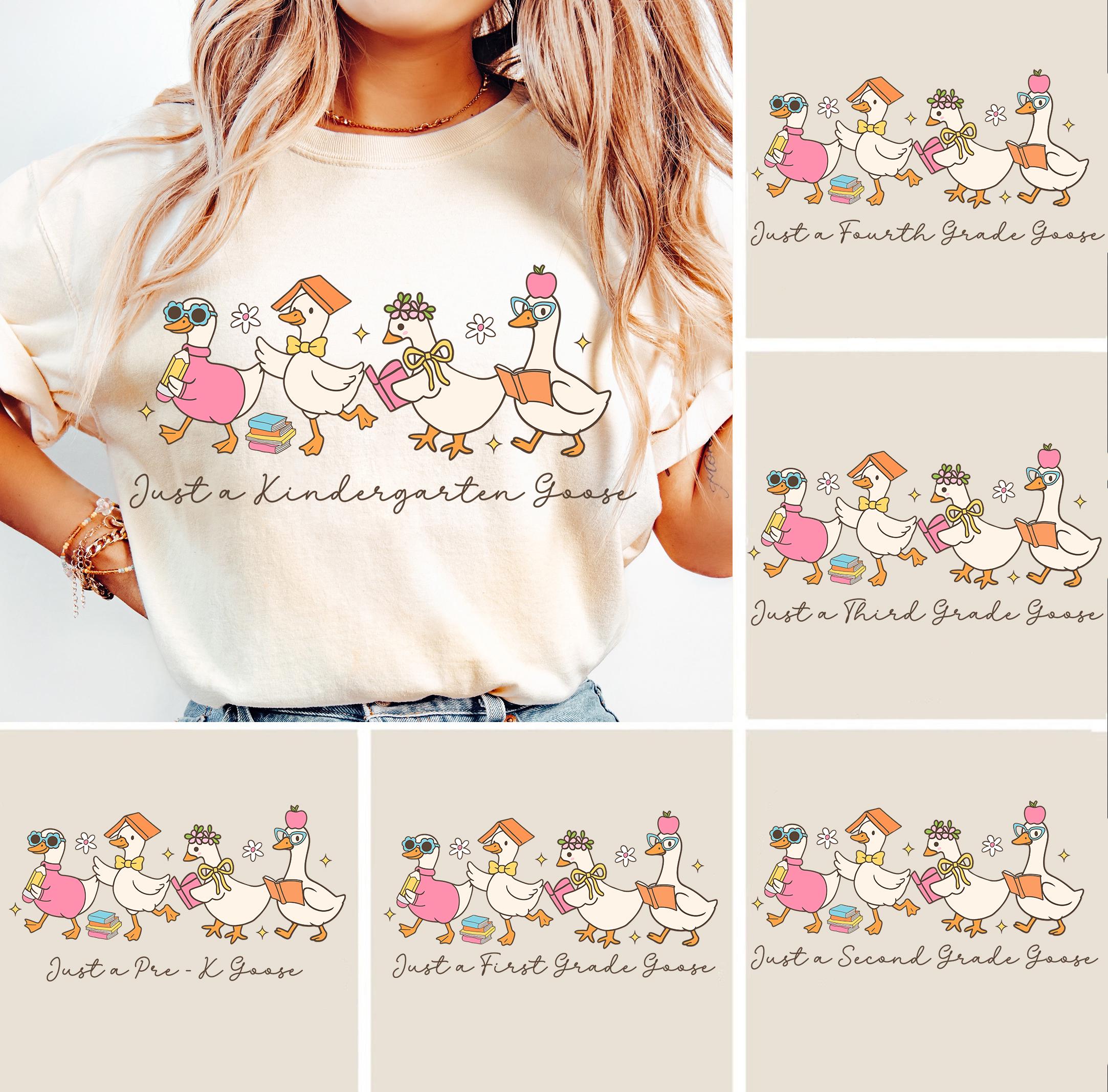 Back to School Goose PNG Bundle, Coquette Teacher First Day of School Shirt Design, Preppy Floral Sublimation, Pre-k 1st/2nd/3rd/4th Grade