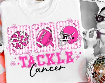 Football Tackle Cancer png, Pink Out Breast Cancer Png, Preppy Game Day Png, Breast Cancer Awareness PNG, Coquette Pink Ribbon Png