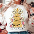 Christmas Pencil Tree Teacher Png, Teacher Coquette Bow Png, Teacher Christmas Shirt Design, Gift for Teacher, Merry Teacher Png
