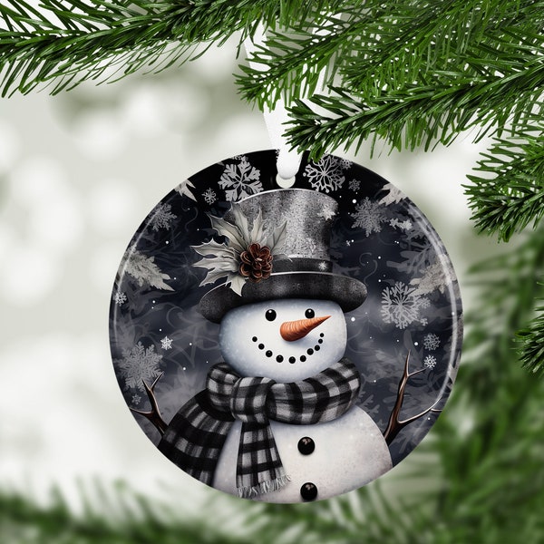 Plaid Scarf Snowman Christmas Ornament Sublimation Design, Instant Digital Download,  Christmas Round Ornament PNG