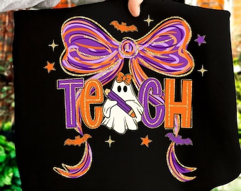 Profesora Coqueta de Halloween PNG, Profesora Espeluznante Lazo PNG, Profesora Preppy Fantasma PNG, Truco o Enseña PNG, Profesora Lazo de Lápiz PNG