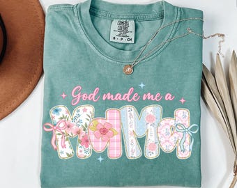 God Made Me a Mama PNG, Christian Coquette Floral Mom Shirt Design, Preppy Faith-Based Sublimation, Cute Pastel Mother's Day PNG Download