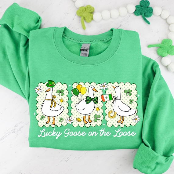 Lucky Goose St Patricks PNG, Funny St Patrick Goose Shirt Design, Coquette Clover Sublimation, Preppy Shamrock Digital Download, Irish PNG