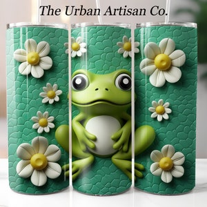 3D Frog Daisy Flowers 20 oz Skinny Tumbler Sublimation Design, Instant Digital Download PNG,  Straight Tumbler Wrap