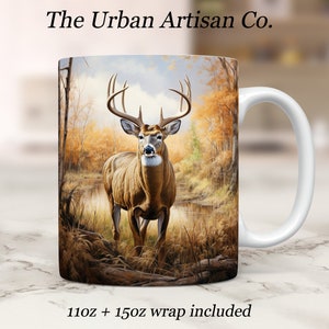 Fall Forest Deer Mug Wrap,  11oz and 15oz Mug Sublimation Design, Instant Digital Download PNG, Fall Mug Wrap Design