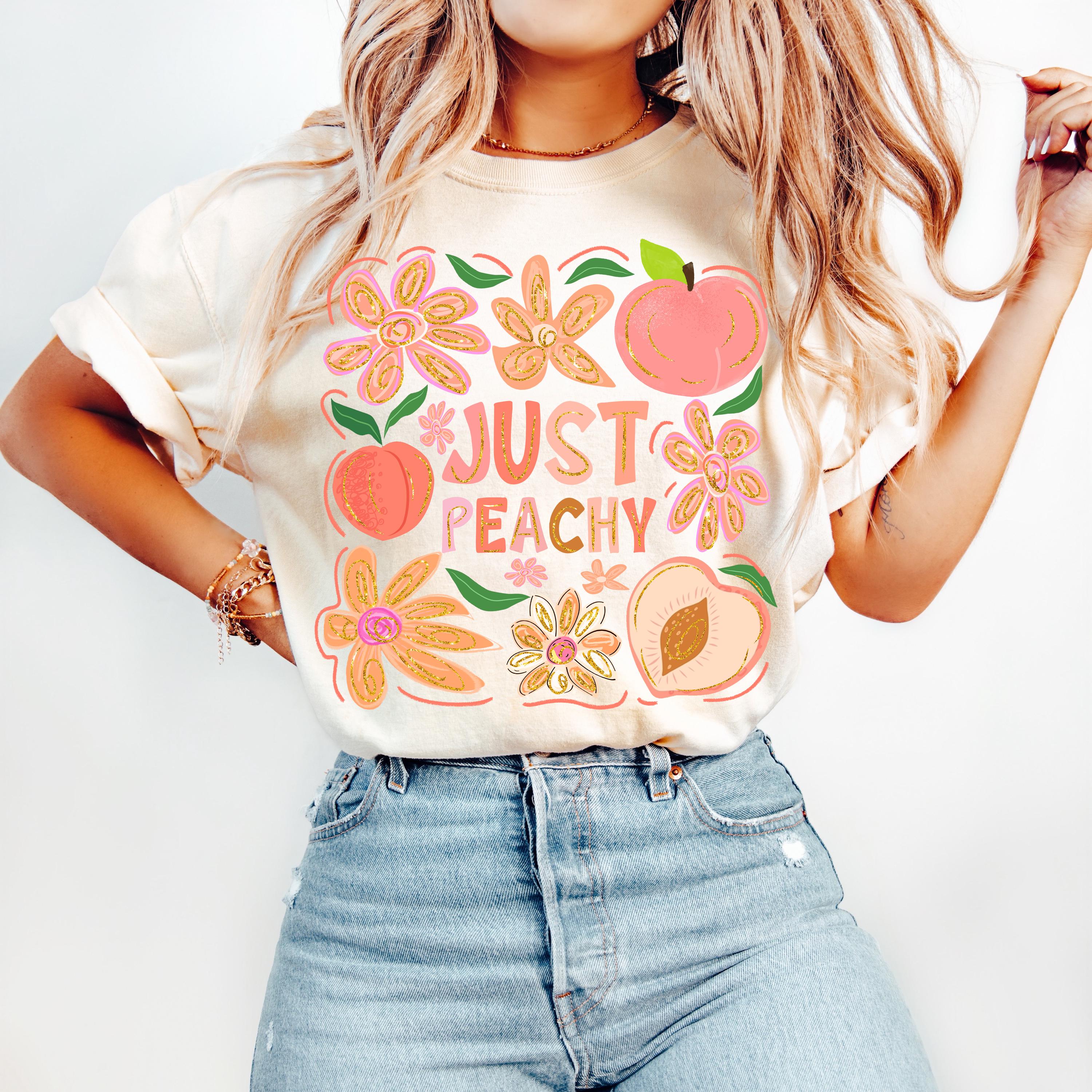 Preppy Summer Peach Png, Boho Floral Summer Png, Just Peachy Png, Coquette Summer Vibes Png, Girly Summer Png, Everyday Png, Glitter Summer
