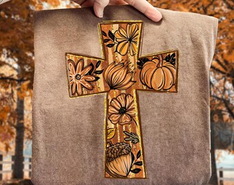 Floral Fall Christian Cross Png, Boho Pumpkin Coquette Png, Retro Christian Pumpkin Png, Vintage Fall Coquette Png, Faith Based Fall Design
