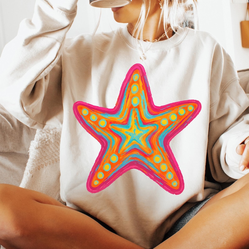 Starfish PNG, Preppy Coastal Shirt Design, Summer Vibes Png, Nautical Sublimation Designs, Retro Seashell Png, Girly Beach Digital Design image 9