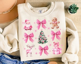 Coquette Pink Christmas Png, Pink Bow Christmas Png,Trendy Santa Png,Christmas Sublimation Design,Vintage Christmas Png, Christmas Tree Png