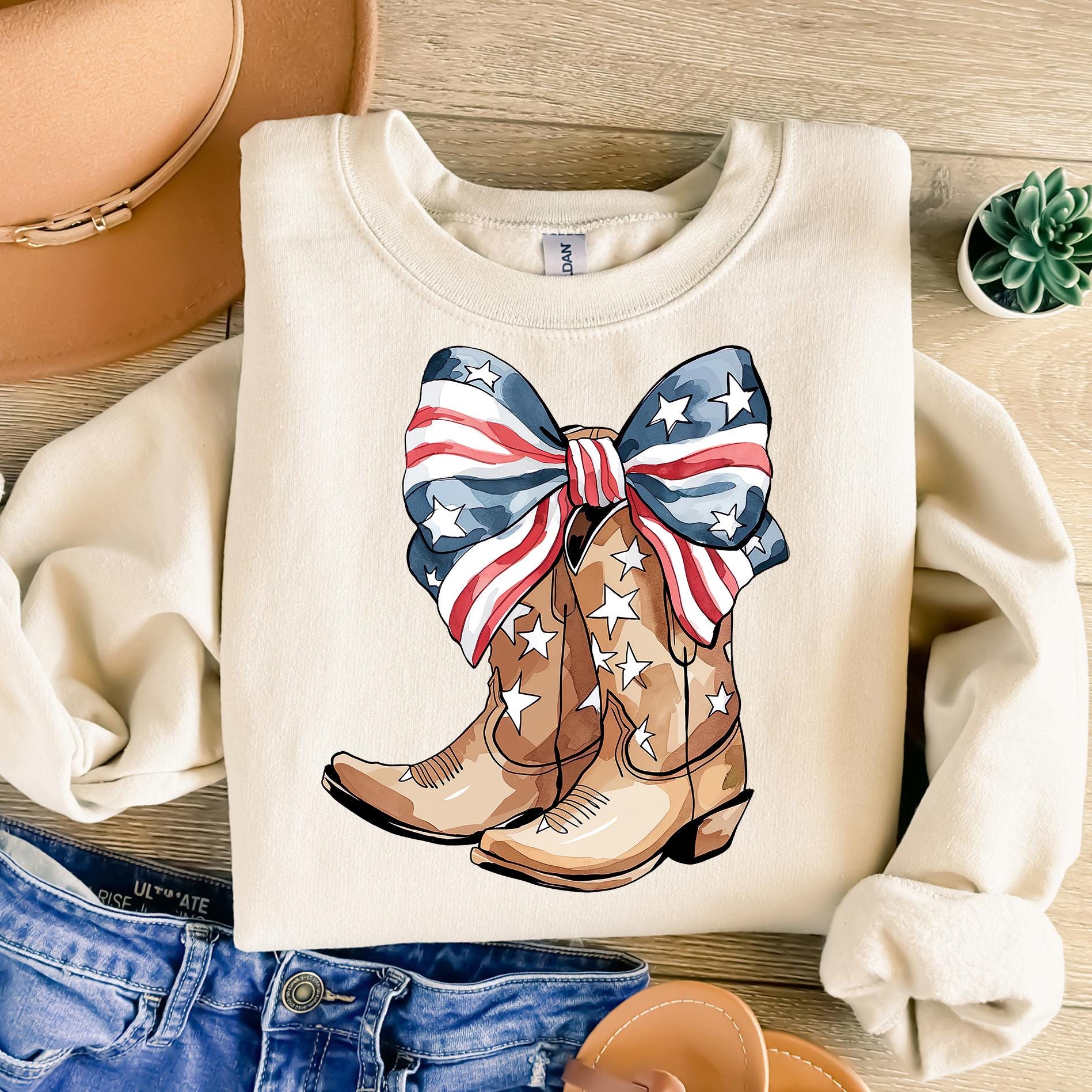 Patriotic Coquette Cowgirl Boots Png, Preppy 4th of July Western Png ...