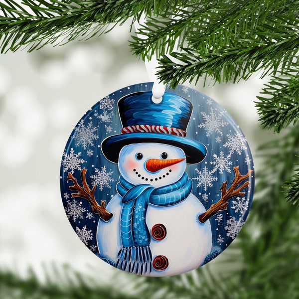 Winter Snowman Ornament Sublimation Design, Instant Digital Download,  Christmas Round Ornament PNG