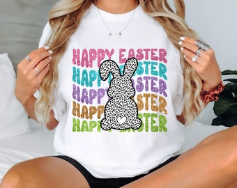 Happy Easter Glitter PNG, Easter Bunny Shirt Design, Easter PNG, Retro Leopard Print Sublimation Design Digital Download