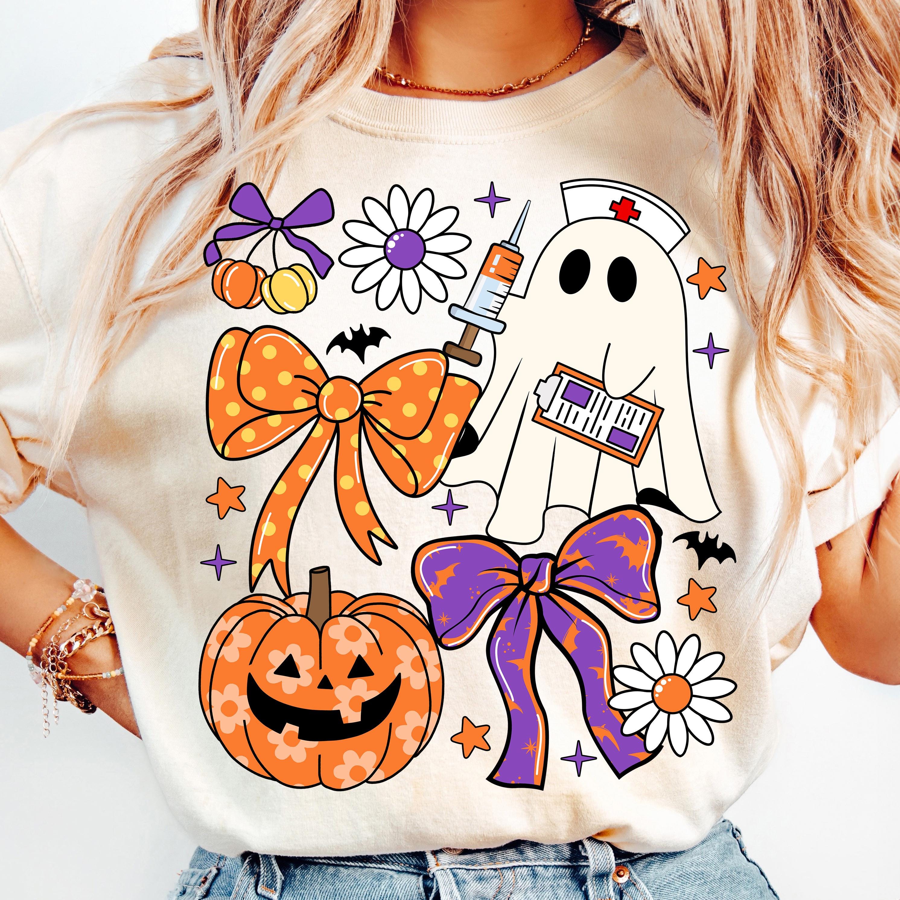 Nurse Halloween Coquette Png, Cute Spooky Nurse Shirt Design, Funny Ghost Nurse Png, Preppy Halloween Nurse Png, ER Nurse Sublimation
