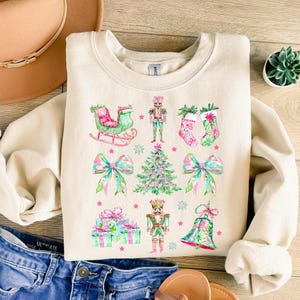 Floral Christmas Nutcracker Png, Pink & Green Coquette Bow Png, Girly Christmas Png, Merry Christmas Png, Preppy Pink Christmas Png
