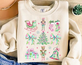 Floral Christmas Nutcracker Png, Pink & Green Coquette Bow Png, Girly Christmas Png, Merry Christmas Png, Preppy Pink Christmas Png