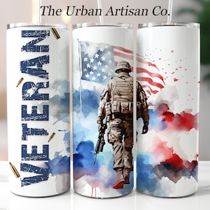Military Veteran 20 oz Skinny Tumbler Sublimation Design, Digital Download PNG, Tumbler Wrap for Men, Memorial Day Tumbler Wrap,