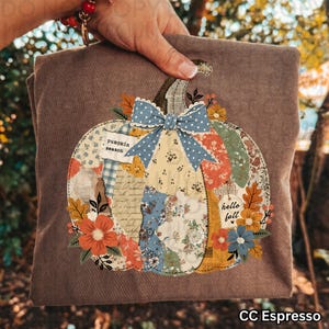 Floral Fall Pumpkin Coquette Png, Patchwork Pumpkin Shirt Design, Preppy Cottagecore Thanksgiving Digital Download