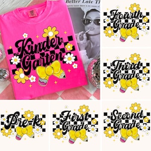 Coquette Back to School Bundle PNG, Preppy Teacher First Day of School Shirt Design, Retro Checkered Sublimation, Pre-k 1st/2nd/3rd Grade