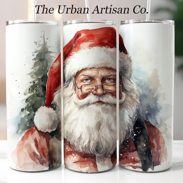 Christmas Santa Claus Tumbler Wrap, 20 oz Skinny Tumbler Sublimation Design, Instant Digital Download PNG,  Holiday Tumbler Wrap