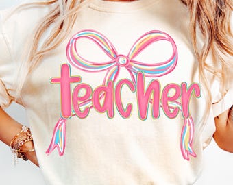 Teacher Coquette png, girly leraar shirtontwerp, preppy terug naar school sublimatie, Teacher Life png, roze lerarenstrik png, retro lesgeven png