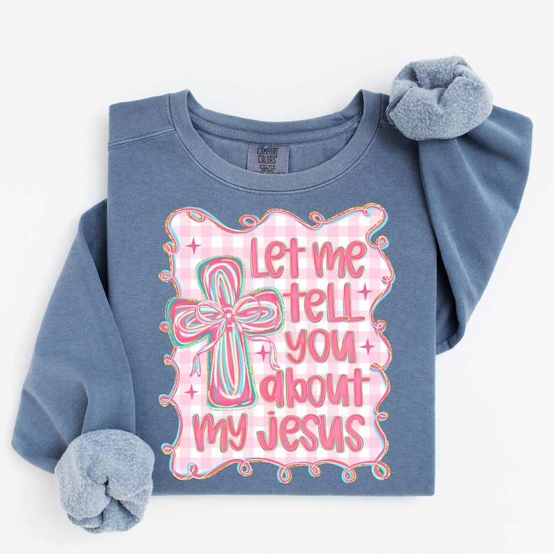 Christian Coquette Png, Let Me Tell You About My Jesus Png, Girly Christian Cross Sublimation, Preppy Bible Verse Png, Religious Bow Png image 3