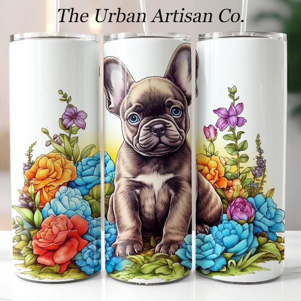 French Bulldog Flowers 20 oz Tumbler Wrap, Sublimation Design,  Tumbler Wrap PNG