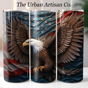 3D Eagle American Flag 20oz Skinny Tumbler Sublimation Design, Instant Digital Download PNG,  Tumbler Wrap for Men