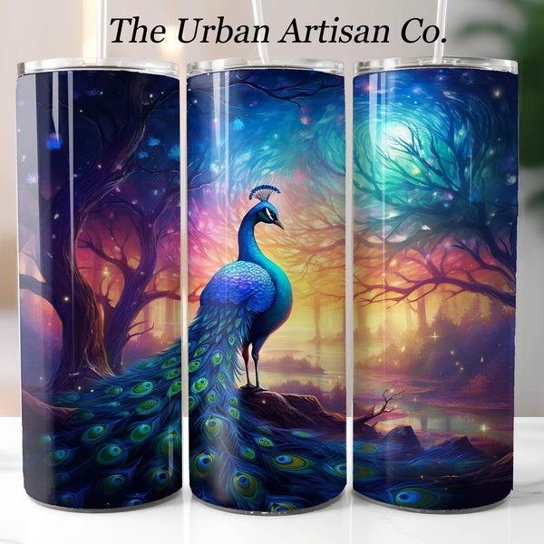 Peacock 20 oz Skinny Tumbler Sublimation Design, Instant Digital Download PNG, Peacock Tumbler Wrap