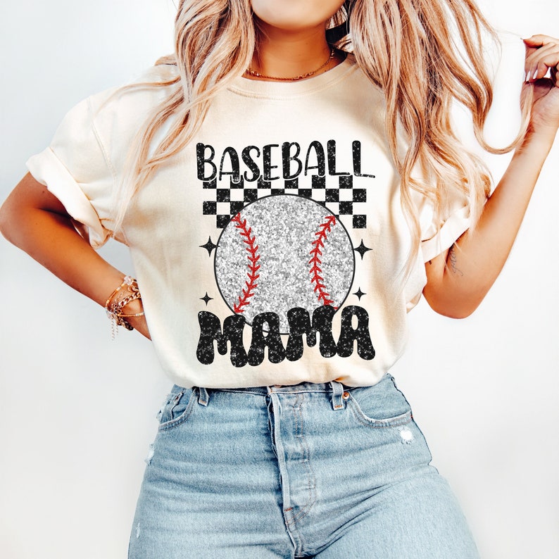 Retro Baseball Mama PNG, Glitter Baseball PNG, Sublimation Design, Digital Download Png, Sports PNG image 1