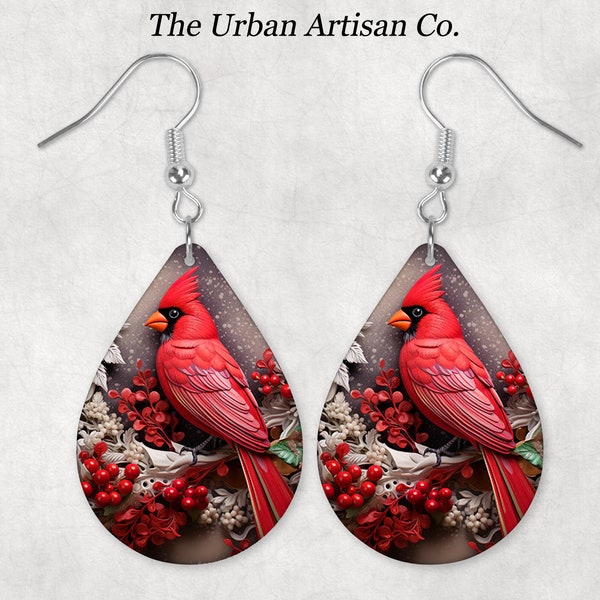 Christmas Red Cardinal Teardrop Earring Sublimation Design, Instant Digital Download PNG, Drop Earring Design