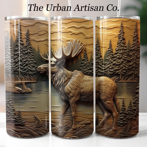 3D Moose 20 oz Skinny Tumbler Sublimation Design, Instant Digital Download PNG,  Straight Tumbler Wrap